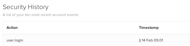 Security history page with IP address conspicuously missing