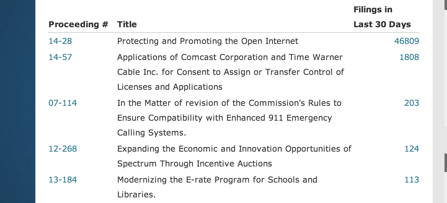 FCC comments page screenshot
